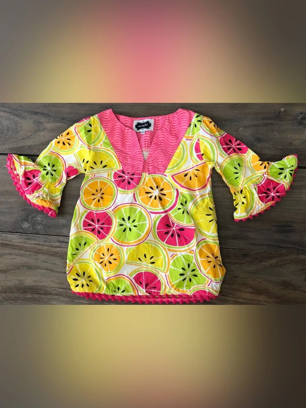EUC Mud Pie Lemon Lime Grapefruit Citrus Slice Swim Coverup Girls 9-12 Months